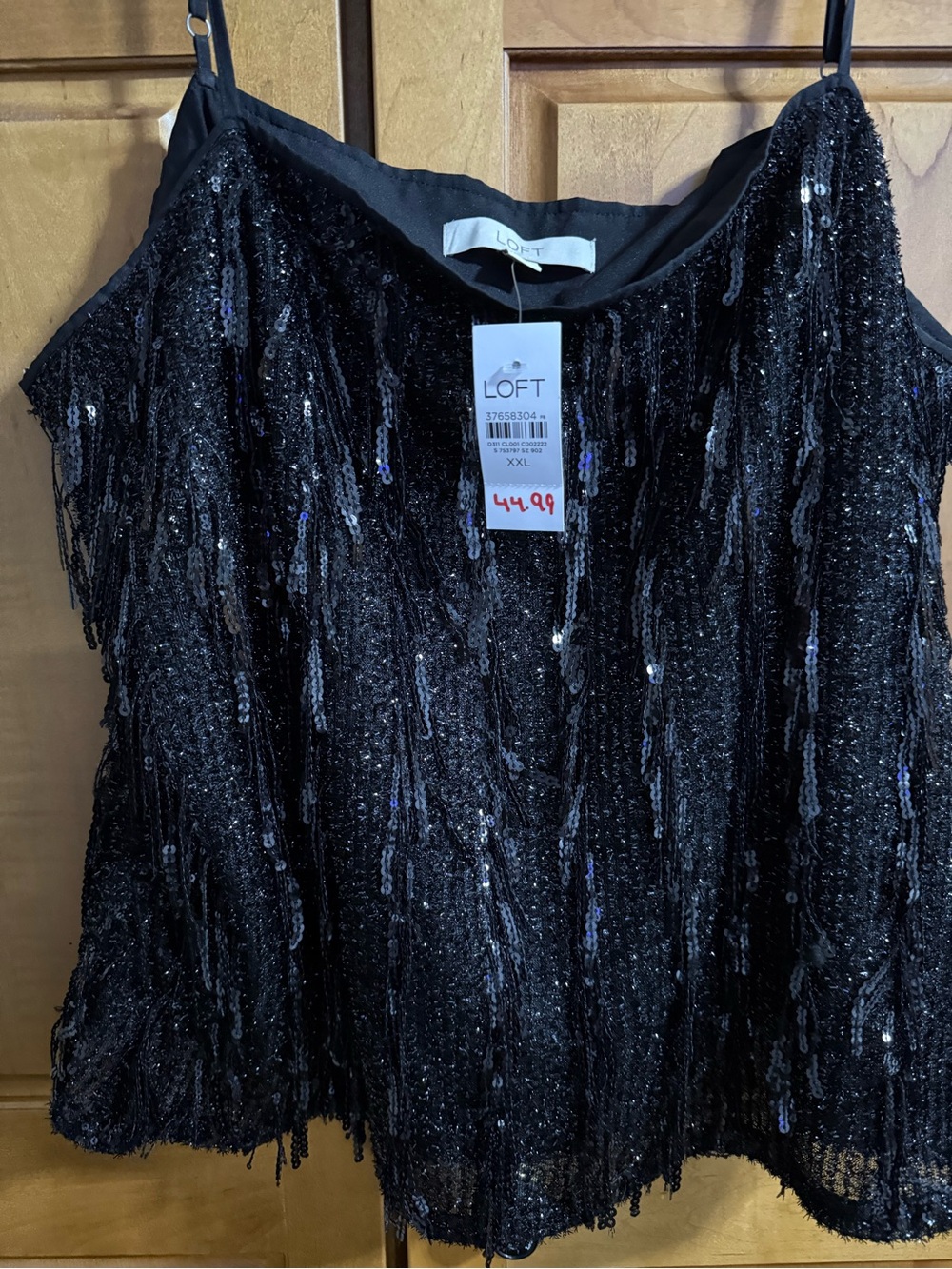 LOFT Black Sequin Fringe Strapless Dress